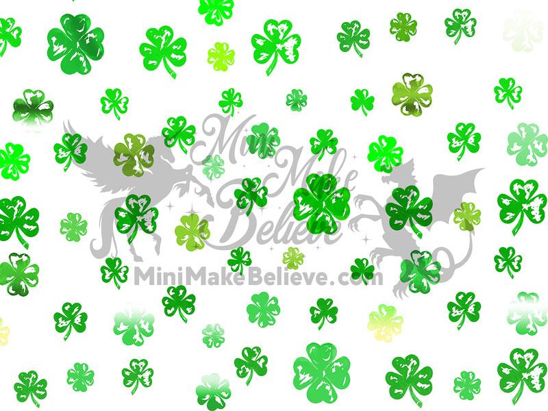 Kate St. Patrick's Day Green Clovers White Backdrop Designed by Mini MakeBelieve -UK