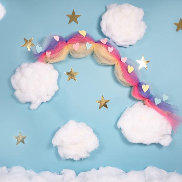 Kate Cake Smash Rainbow Clouds Blue Backdrop Designed By Angela Marie Photography -UK