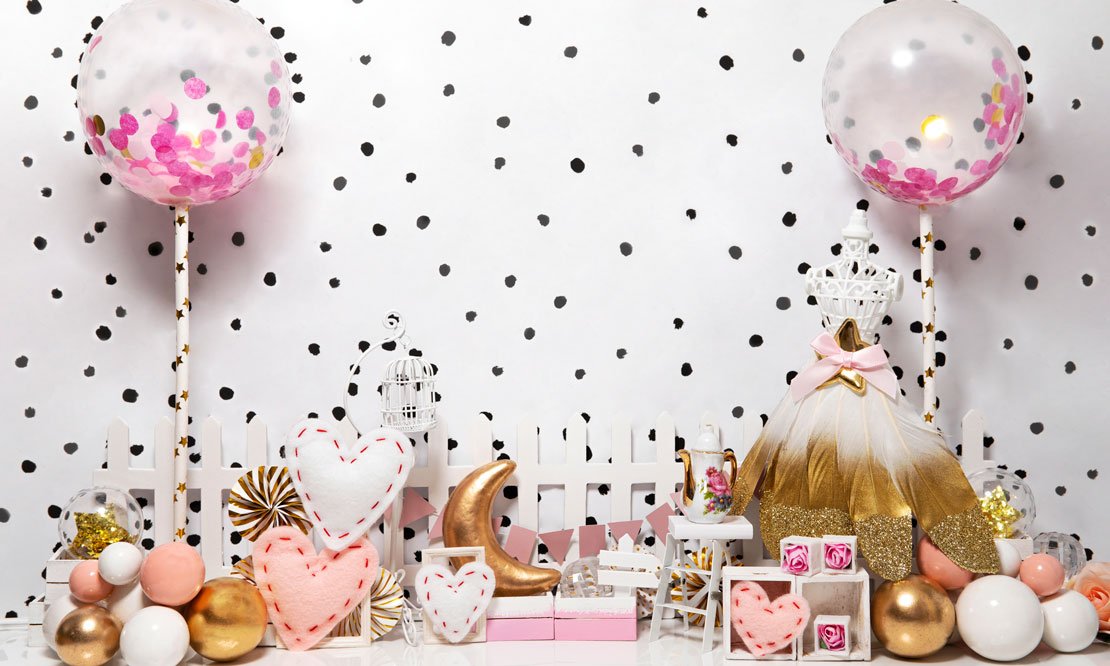 Kate Cake Smash Pink Peach Gold Dress Backdrop Designed by Mini MakeBelieve -UK