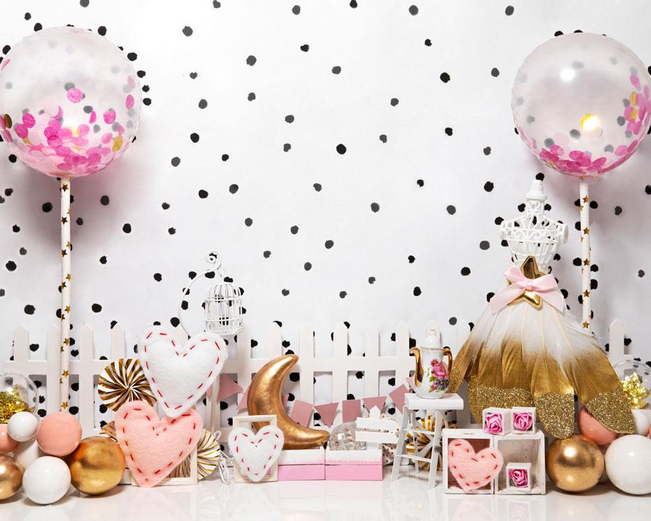 Kate Cake Smash Pink Peach Gold Dress Backdrop Designed by Mini MakeBelieve -UK