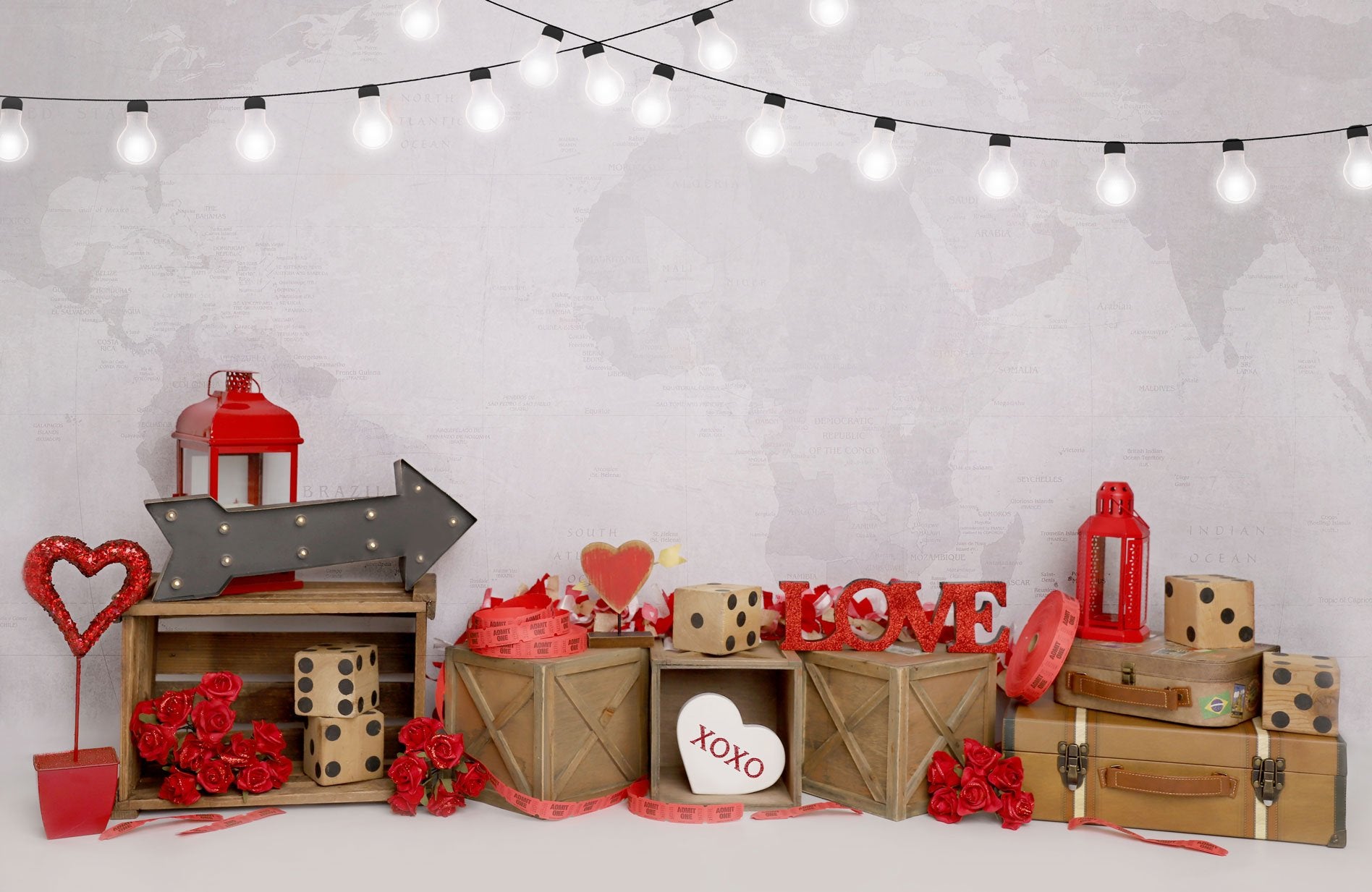 Kate Valentine‘s Day Love Lights White Wall Backdrop Designed by Melissa King -UK