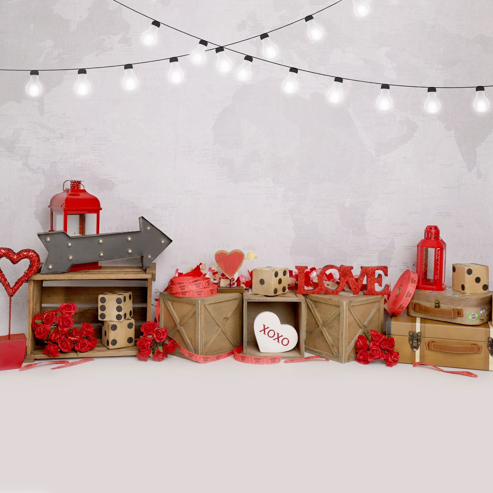 Kate Valentine‘s Day Love Lights White Wall Backdrop Designed by Melissa King -UK