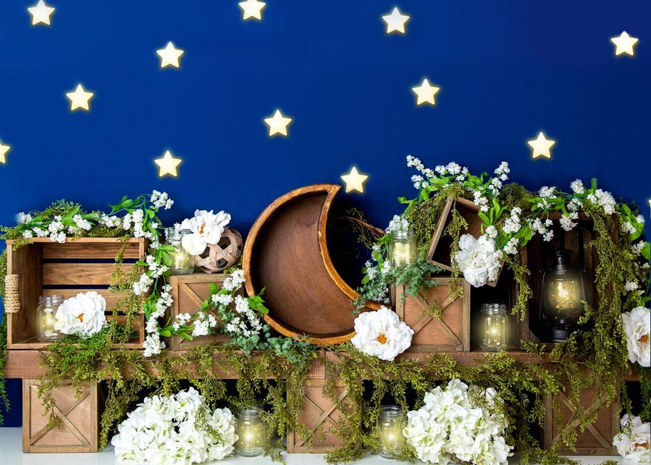 Kate Spring White Flowers Blue Stars Backdrop Designed By Megan Leigh Photography -UK