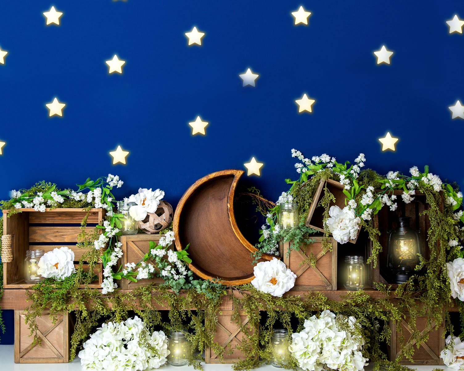 Kate Spring White Flowers Blue Stars Backdrop Designed By Megan Leigh Photography -UK