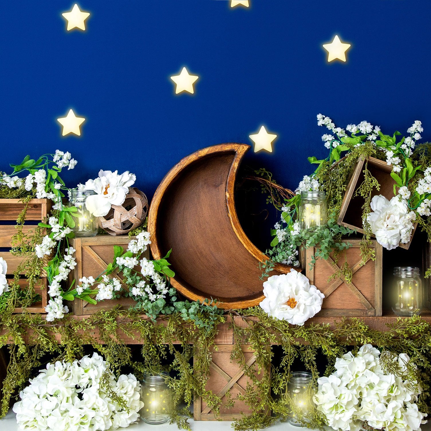 Kate Spring White Flowers Blue Stars Backdrop Designed By Megan Leigh Photography -UK