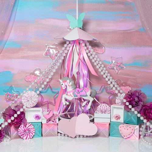 Kate Cake Smash Pink Carousel Unicorn Backdrop Designed by Mini MakeBelieve -UK
