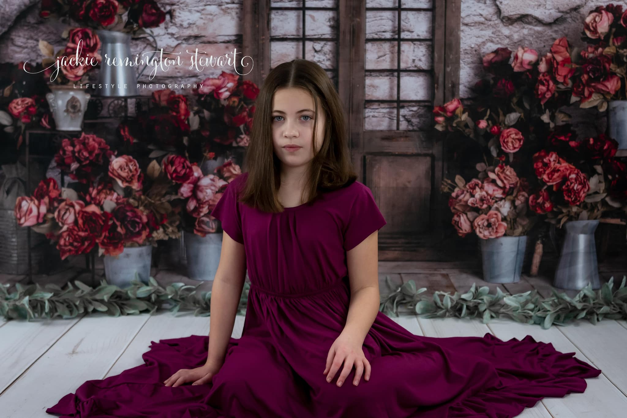 Kate Spring Red Flowers Door Do Old Brick Wall backdrop Designed by Rose Abbas -UK