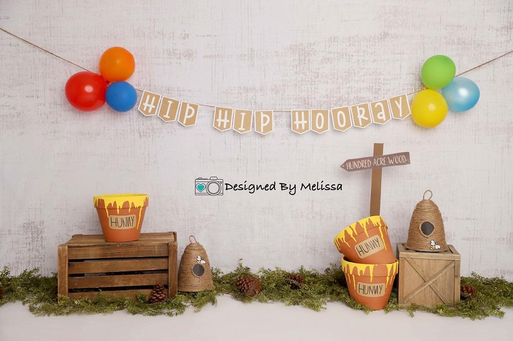 Kate Pooh Cake Smash Bee Birthday Backdrop Designed by Melissa King -UK