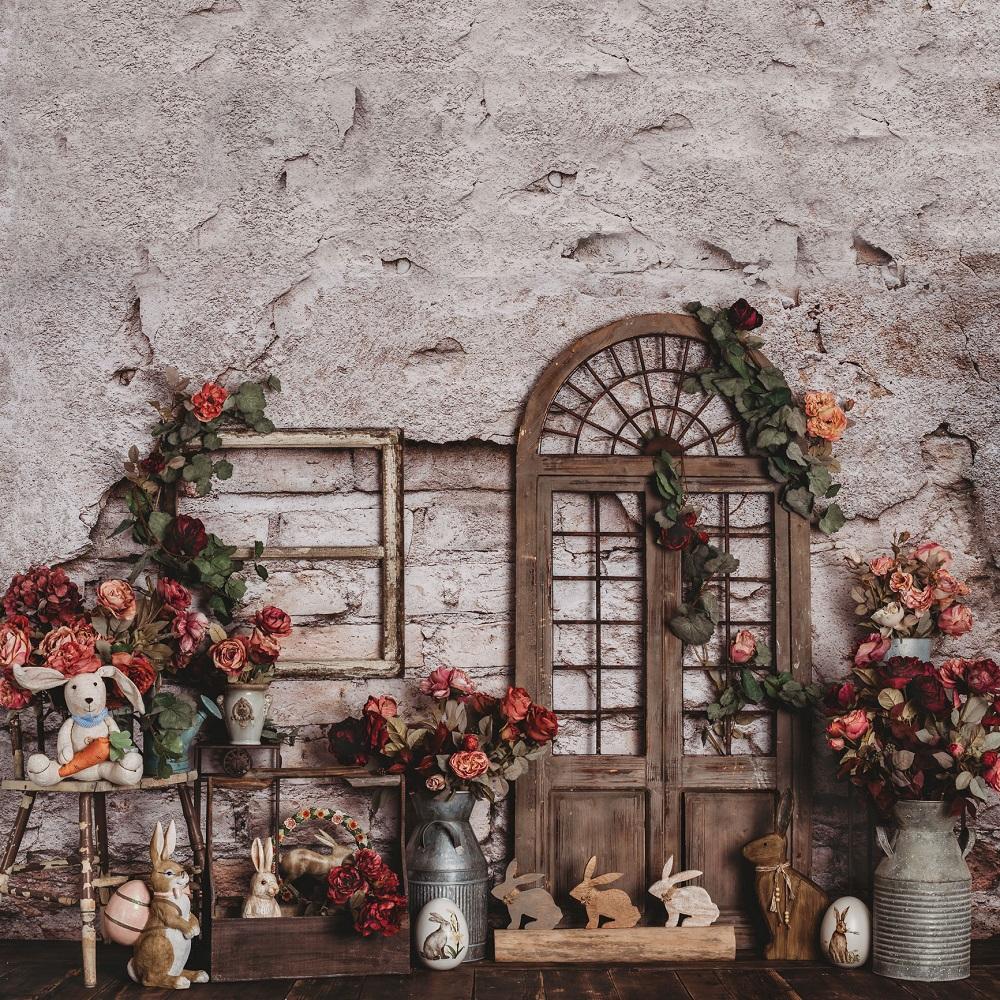 Kate Spring Easter Bunny Red Flowers Backdrop Designed by Rose Abbas -UK