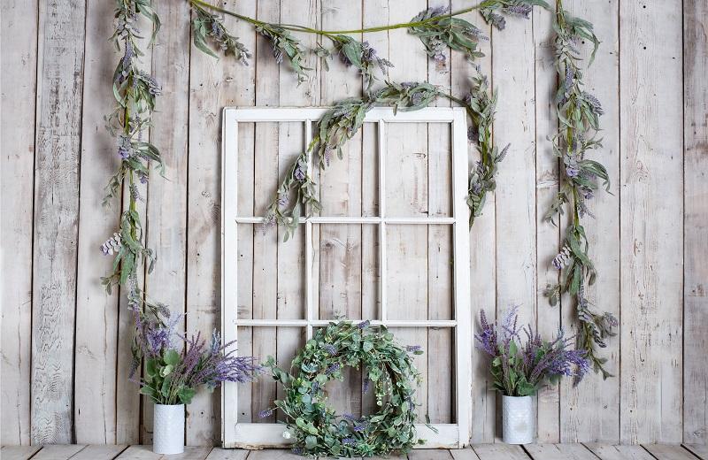 Kate Spring White Window Vine Wood Backdrop Designed by Rose Abbas -UK