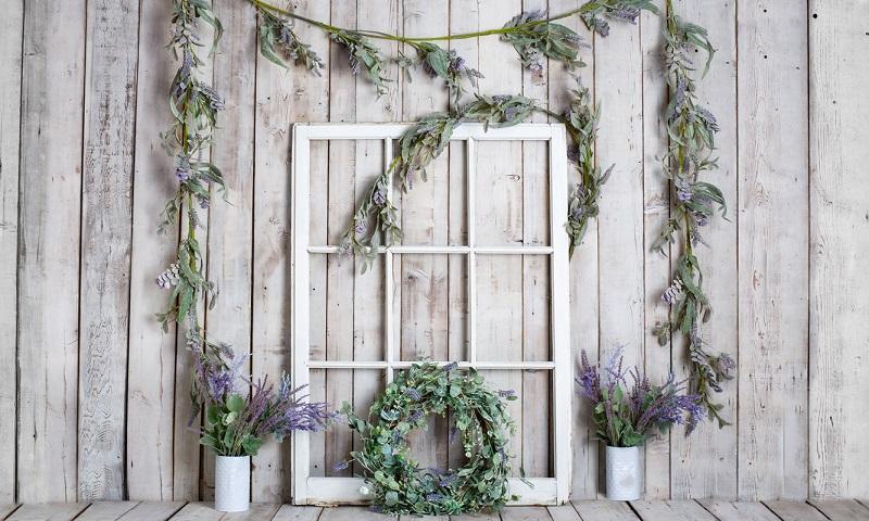 Kate Spring White Window Vine Wood Backdrop Designed by Rose Abbas -UK