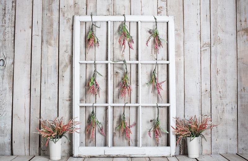 Kate Spring Floral White Window Wood Backdrop Designed by Rose Abbas -UK