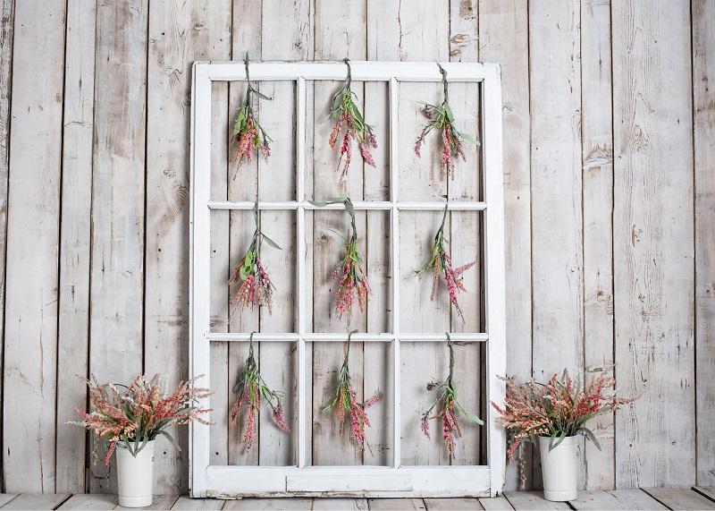 Kate Spring Floral White Window Wood Backdrop Designed by Rose Abbas -UK