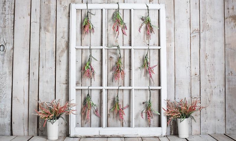 Kate Spring Floral White Window Wood Backdrop Designed by Rose Abbas -UK