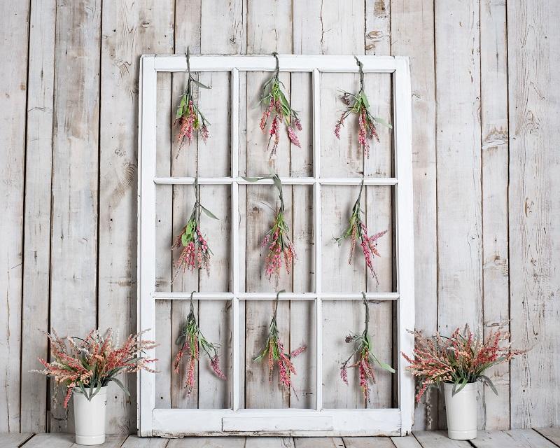Kate Spring Floral White Window Wood Backdrop Designed by Rose Abbas -UK