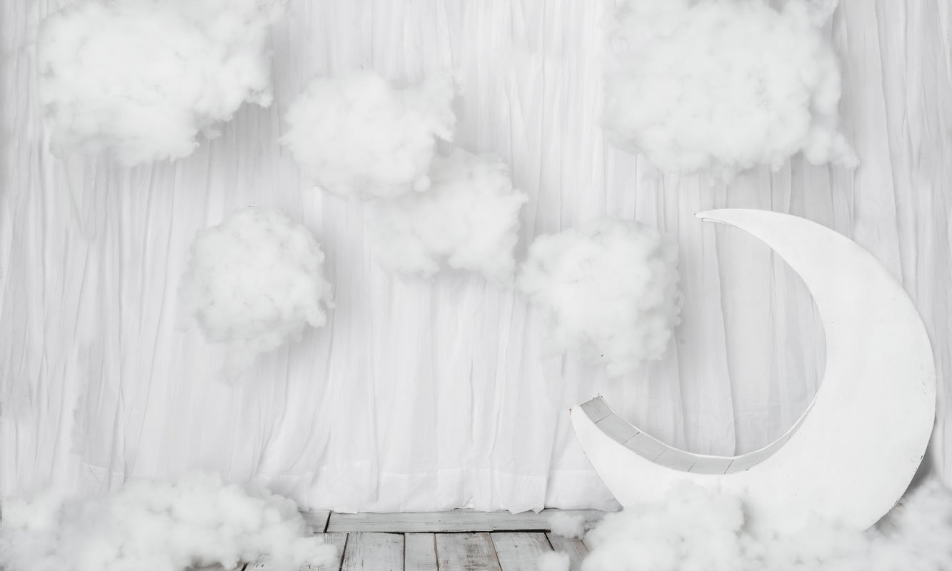 Kate Cake Smash White Moon and Clouds Backdrop Designed By Rose Abbas -UK