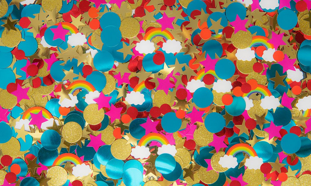 Kate Rainbow Confetti Glitter Cake Smash Backdrop Designed by Mini MakeBelieve -UK
