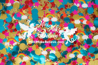 Kate Rainbow Confetti Glitter Cake Smash Backdrop Designed by Mini MakeBelieve