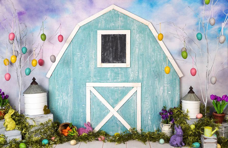 Kate Easter Blue Barn Backdrop Designed by Arica Kirby -UK