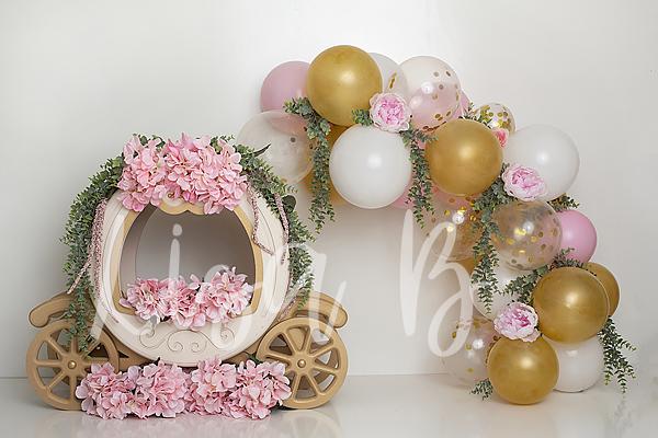Kate Cake Smash Floral Balloon Carriage Backdrop Designed by Lisa B -UK