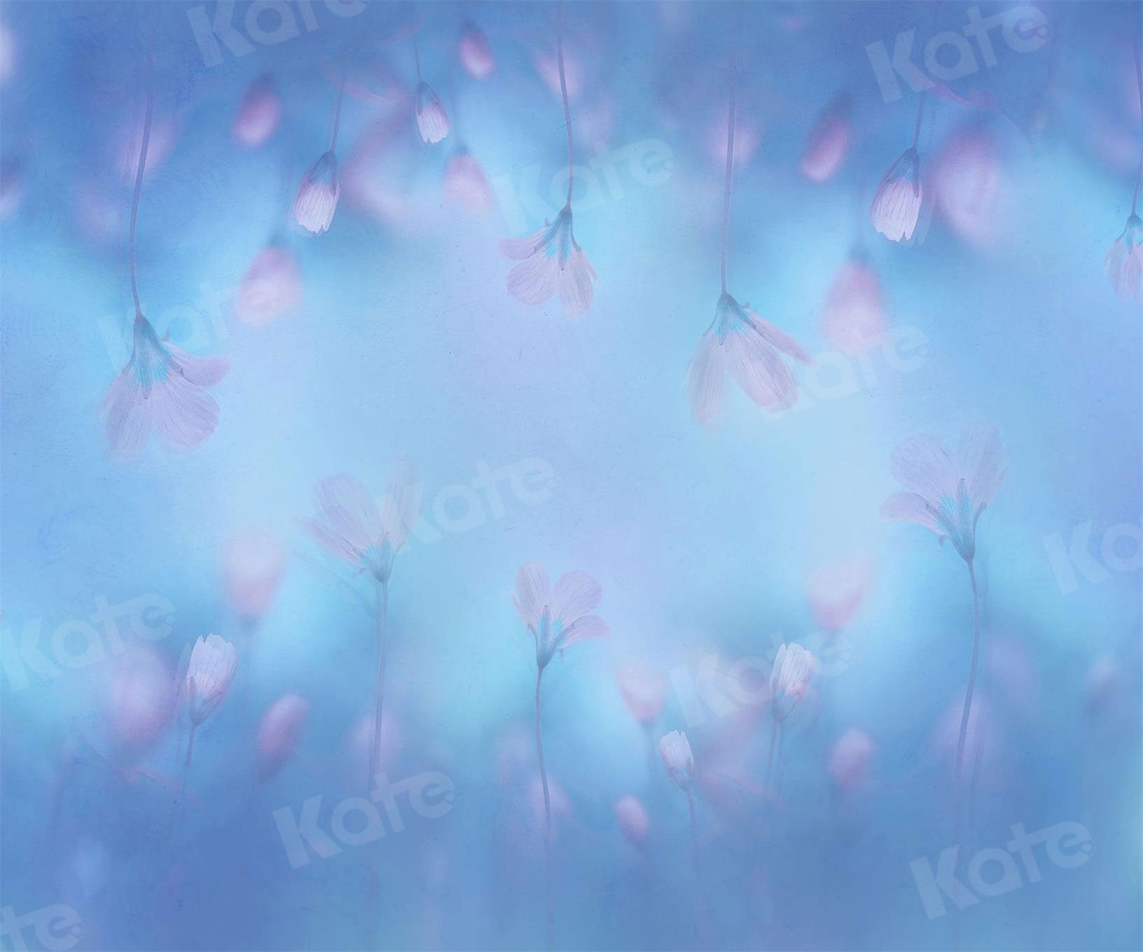 Kate Fine Art Light Pink Florals Blue Backdrop for Photography -UK