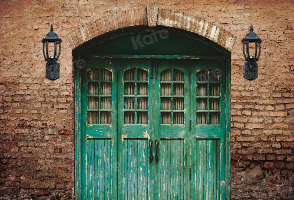 Kate Blue Door in Front Brick Wall Backdrop for Photography -UK