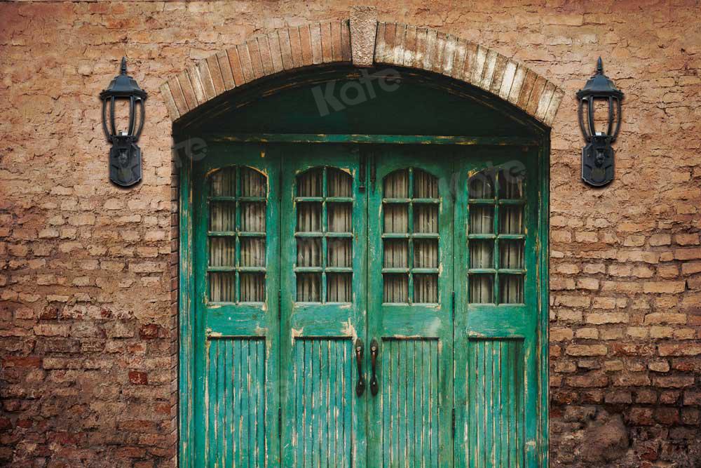Kate Blue Door in Front Brick Wall Backdrop for Photography -UK