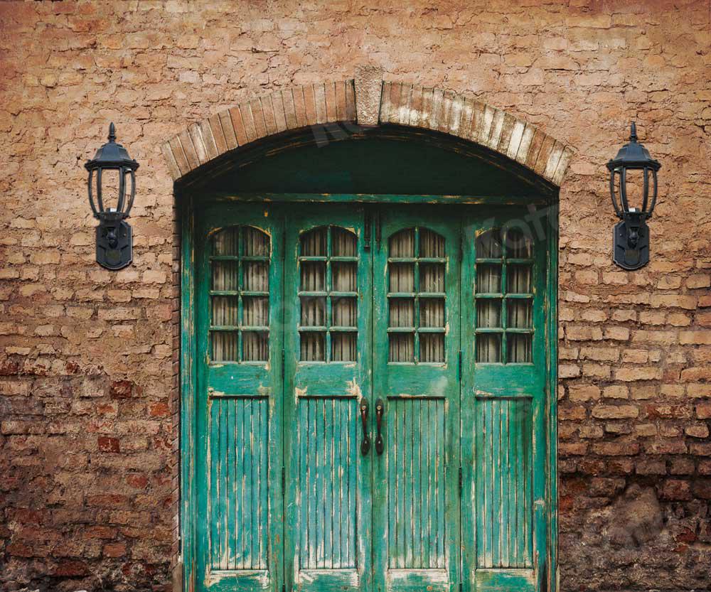 Kate Blue Door in Front Brick Wall Backdrop for Photography -UK