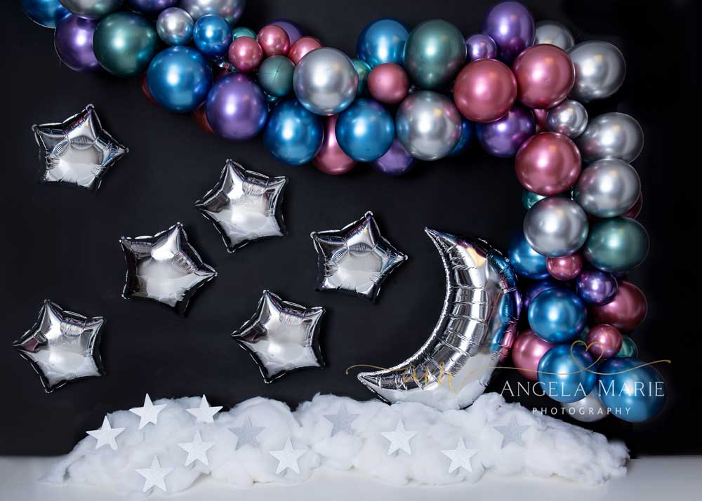 Kate Pastel Moon Cake Smash Balloons Backdrop Designed By Angela Marie Photography -UK