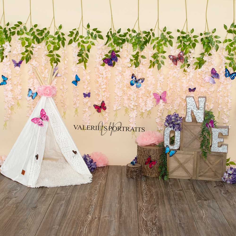 Kate Boho Butterfly Garden 1st Birthday Backdrop Designed by Valerie Miranda -UK