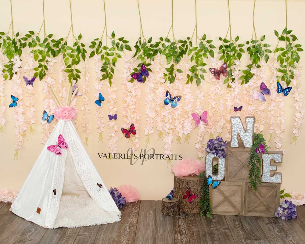 Kate Boho Butterfly Garden 1st Birthday Backdrop Designed by Valerie Miranda -UK