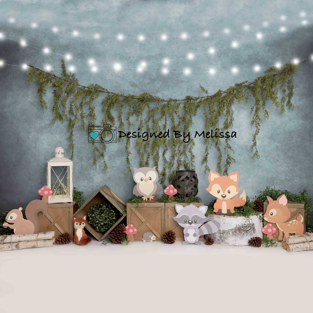 Kate Blue Woodland Animals Cake Smash Backdrop Designed by Melissa King -UK