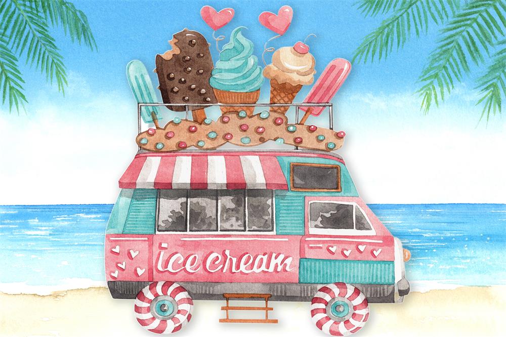 Kate Summer Seaside Ice Cream Cart Children Backdrop for Photography -UK
