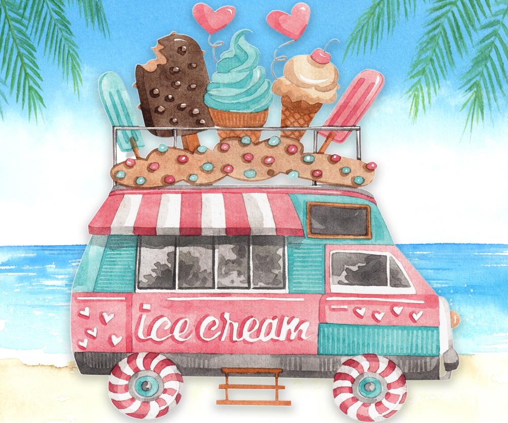 Kate Summer Seaside Ice Cream Cart Children Backdrop for Photography -UK