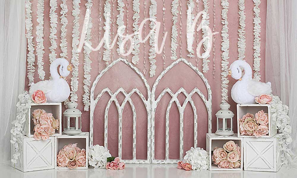 Kate Pink Swan Cake Smash Girly Backdrop for Photography Designed by Lisa B -UK