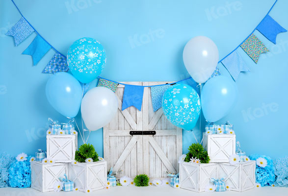 Kate Cake Smash Blue Balloon Birthday Backdrop for Photography -UK