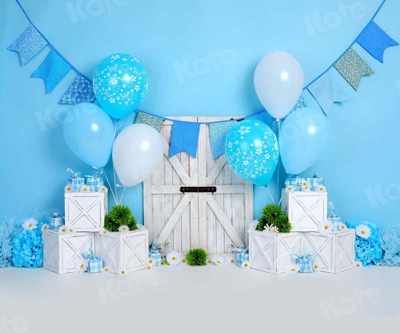 Kate Cake Smash Blue Balloon Birthday Backdrop for Photography -UK