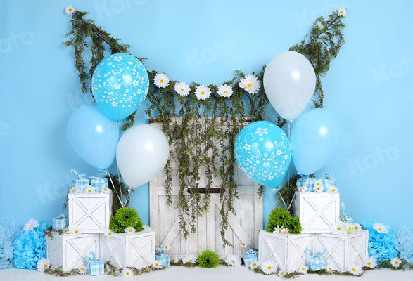 Kate Cake Smash Blue Balloon Little Daisy Backdrop for Photography -UK