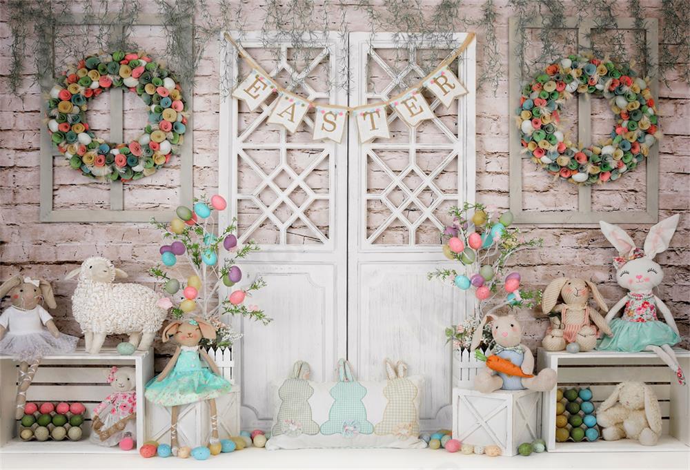 Kate Barn Door Colorful Egg Easter Backdrop for Photography -UK