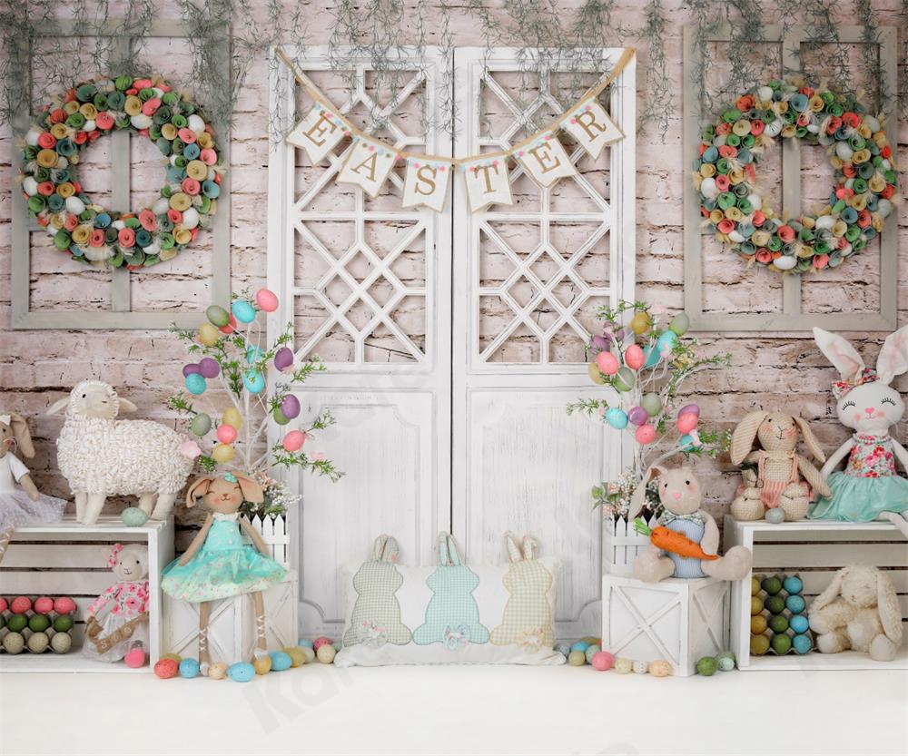 Kate Barn Door Colorful Egg Easter Backdrop for Photography -UK