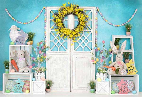 Kate Barn Door Easter Colorful Egg Cake Smash Backdrop for Photography