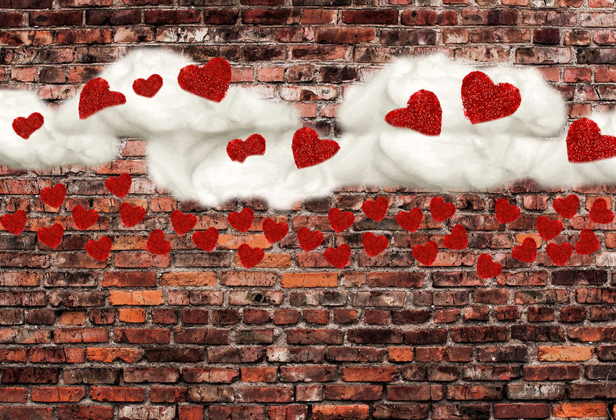 Kate Dark Brick with Red Hearts Valentine's Day Backdrop for Photography designed by Jerry_Sina -UK