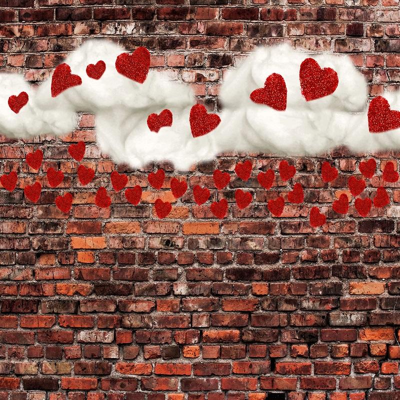 Kate Dark Brick with Red Hearts Valentine's Day Backdrop for Photography designed by Jerry_Sina -UK
