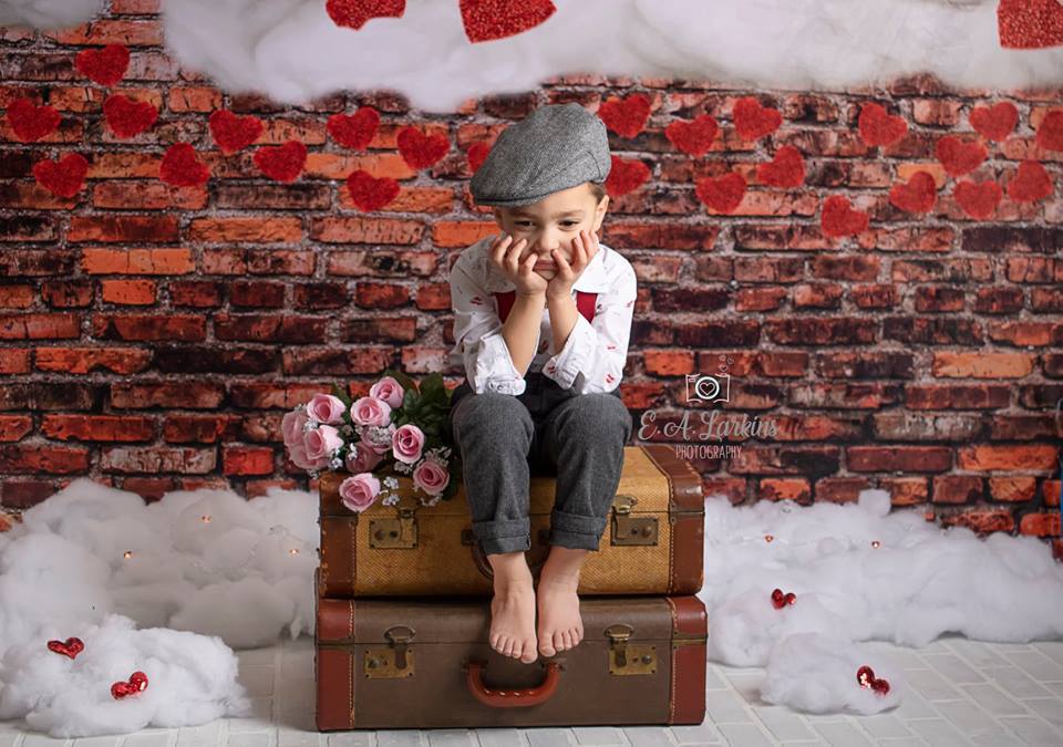 Kate Dark Brick with Red Hearts Valentine's Day Backdrop for Photography designed by Jerry_Sina -UK