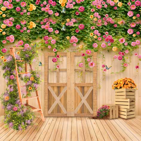 Kate Spring Flower Garden Wood Door Backdrop Designed By Ava Lee -UK