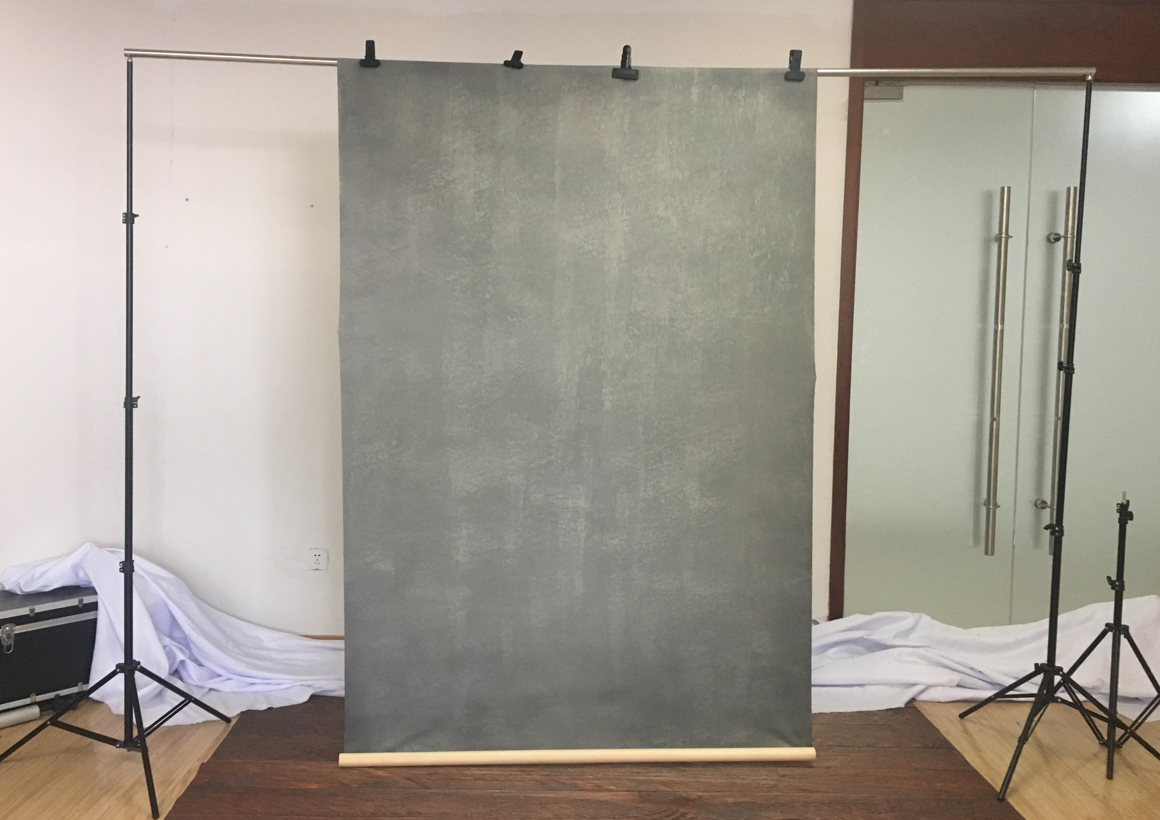 Kate Abstract Texture Cold Tones of Green and Grey Hand Painted Backdrops -UK