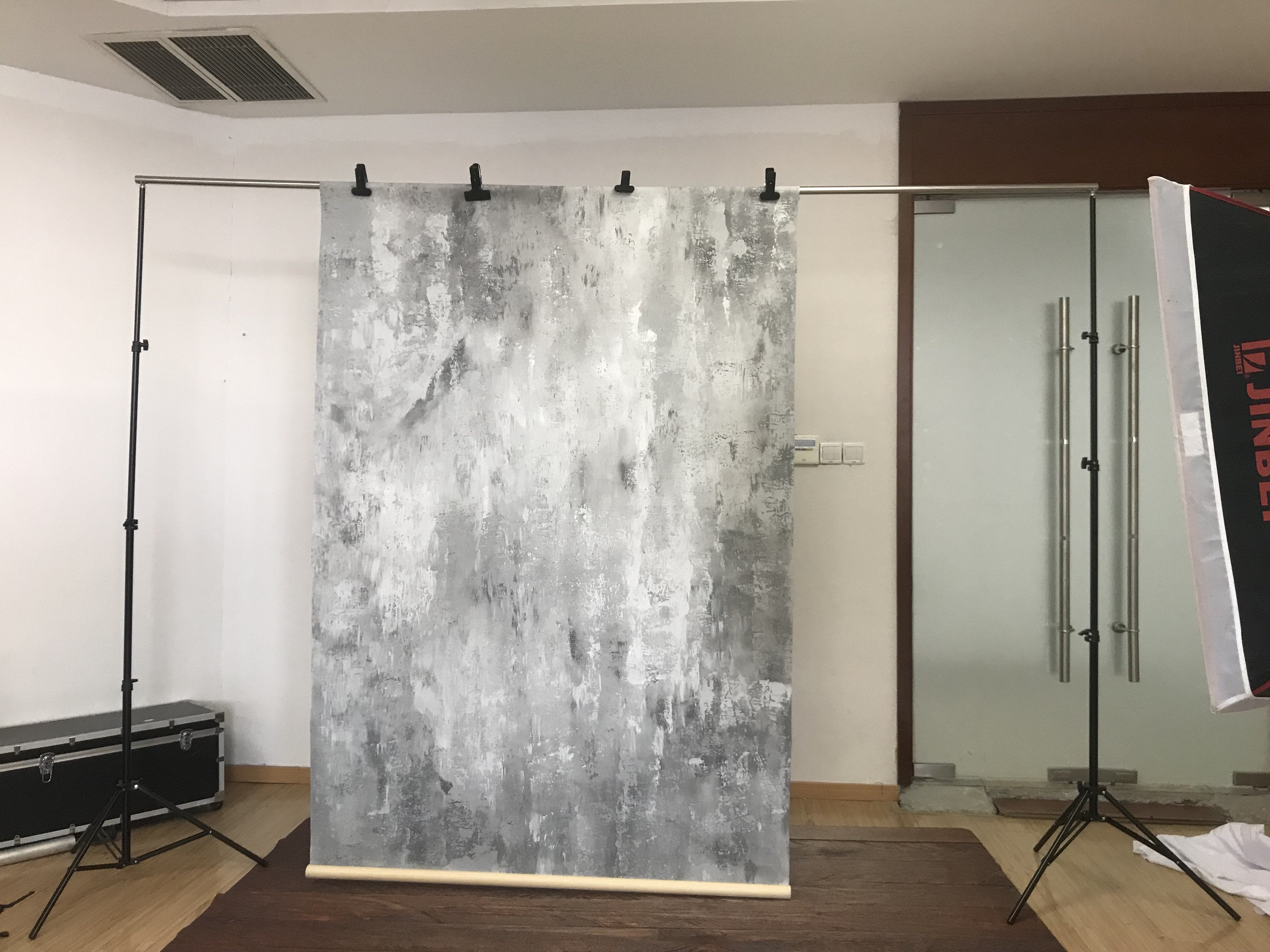 Kate Hand Painted Abstract Texture Bright Grey White Spray Backdrops -UK