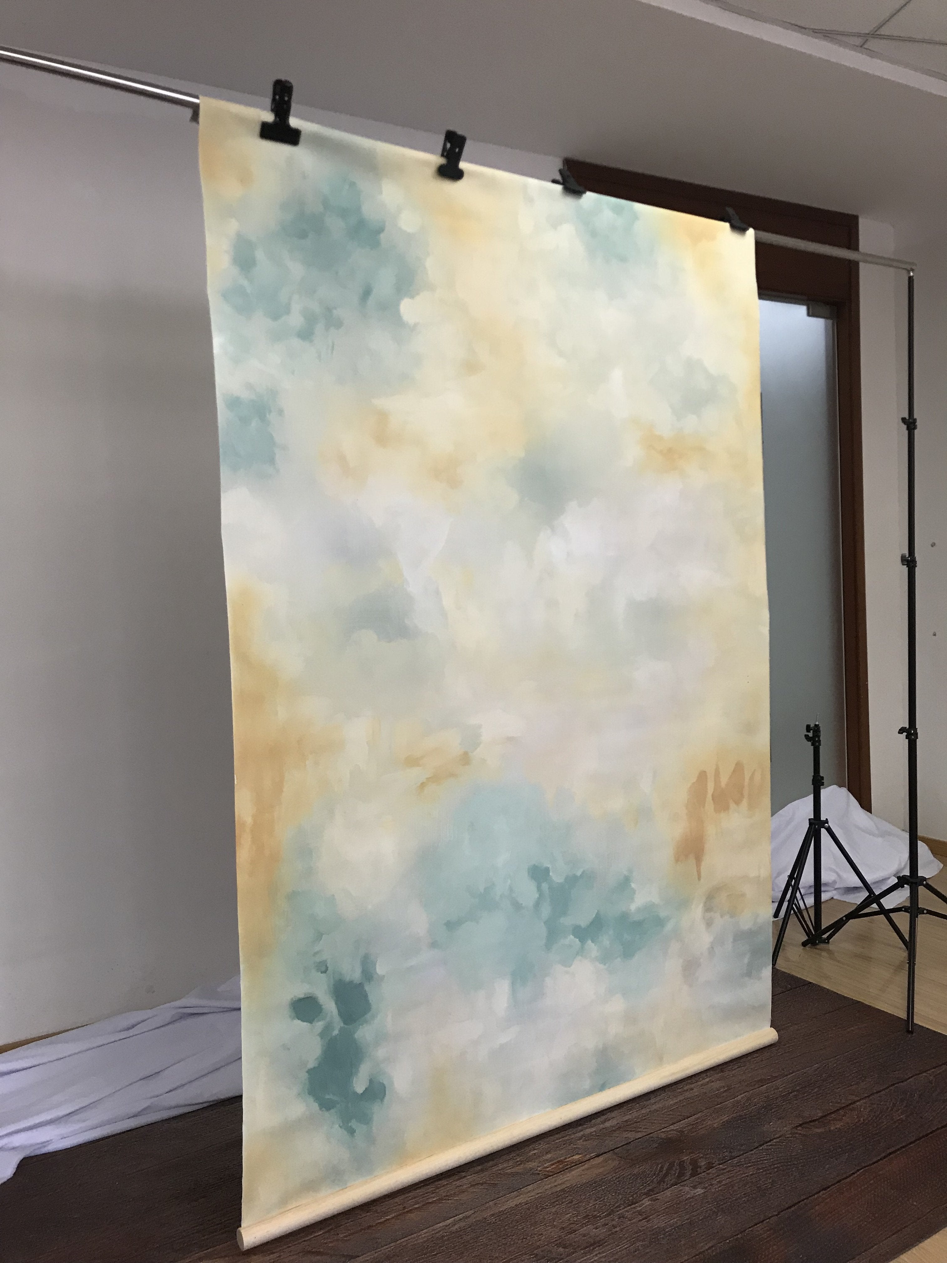 Kate Abstract Texture Yellow Green and White Mixing Hand Painted Backdrops -UK