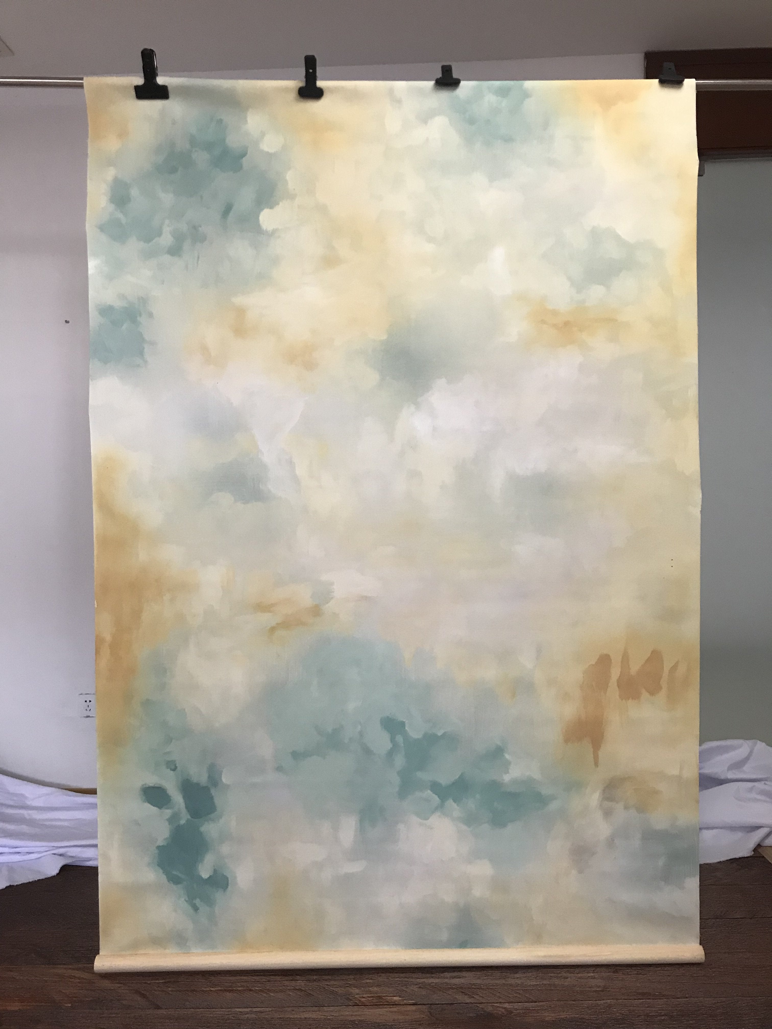 Kate Abstract Texture Yellow Green and White Mixing Hand Painted Backdrops -UK