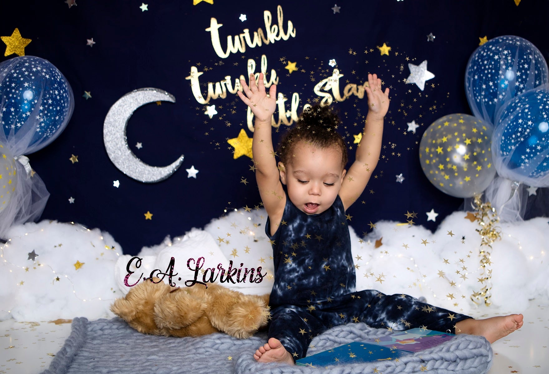 Kate Twinkle Stars with Balloons Backdrop for Photography Designed By Erin Larkins -UK